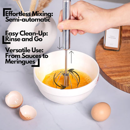 Stainless Steel Semi-Automatic Whisk Hand Push Rotary Whisk Blender Stirrer Tool