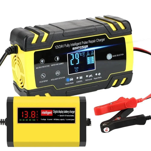 12V EU Plug Car Battery Charger Lead Acid Battery Pulse Repair Tools Smart Digital Automobile Motorcycle Accessories