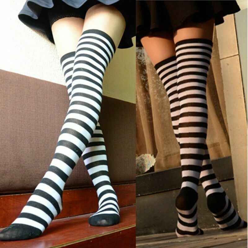 Over the Knee Long Sock Thigh High Striped  Socks Women Cotton Sexy Stockings
