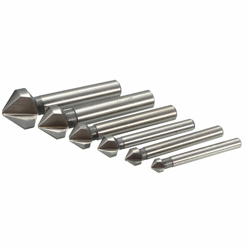 6pcs 3 Flutes 90 Degree Hss Chamfer Cutter Bit Chamfering Countersink Drill Bits
