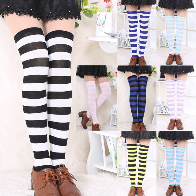 Over the Knee Long Sock Thigh High Striped  Socks Women Cotton Sexy Stockings