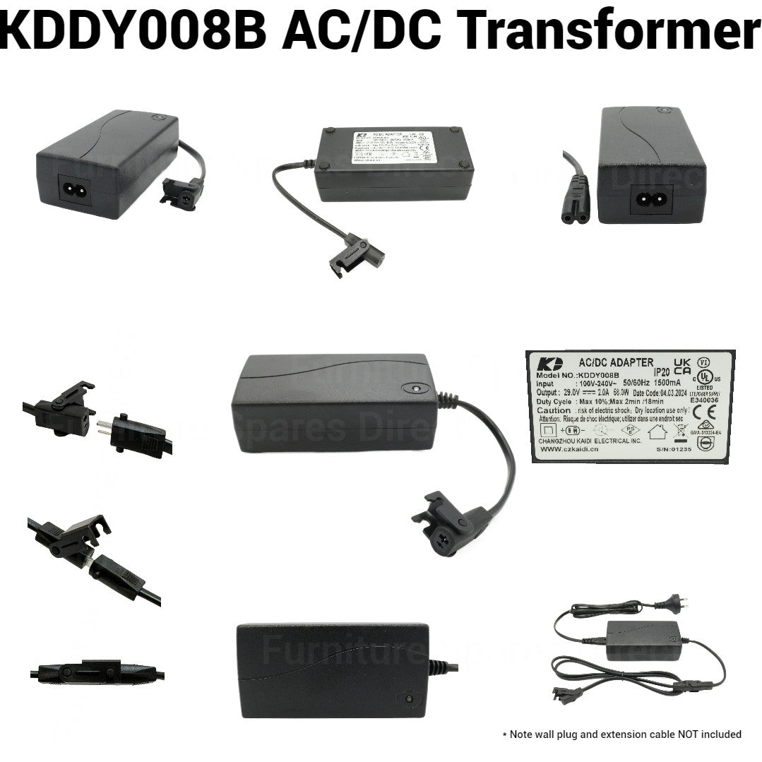 Electric Recliner 2.0A 29V AC/DC Adapter Transformer + 2 Pin Connector- KDDY008B