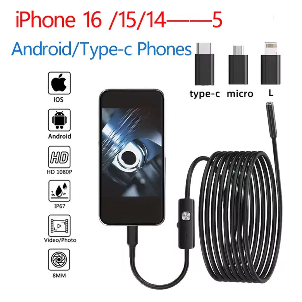 1080P Dual Lens Borescope Endoscope Camera for iPhone Android Car Pipe Mechanic