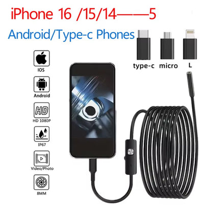 1080P Dual Lens Borescope Endoscope Camera for iPhone Android Car Pipe Mechanic
