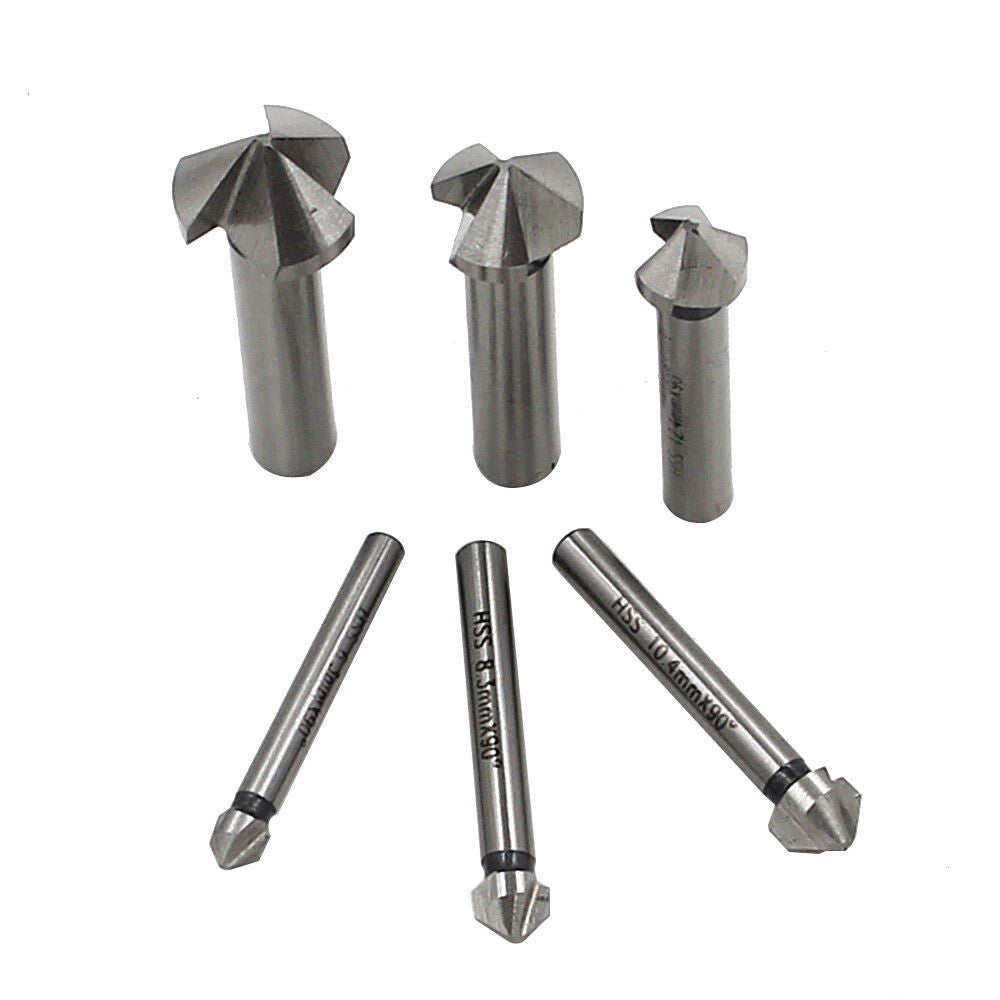 6pcs 3 Flutes 90 Degree Hss Chamfer Cutter Bit Chamfering Countersink Drill Bits