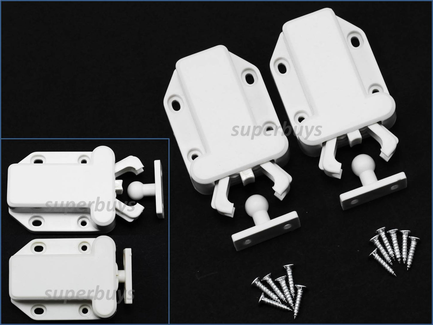 2 Set White Beetle Touch Latch Push In To Open Drawer Cabinet Door Catch Lock