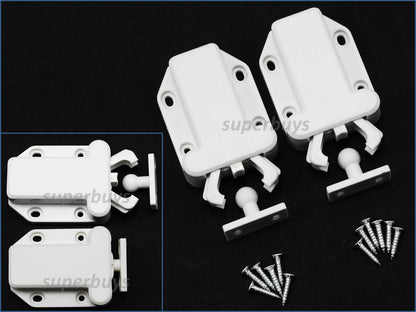 2 Set White Beetle Touch Latch Push In To Open Drawer Cabinet Door Catch Lock