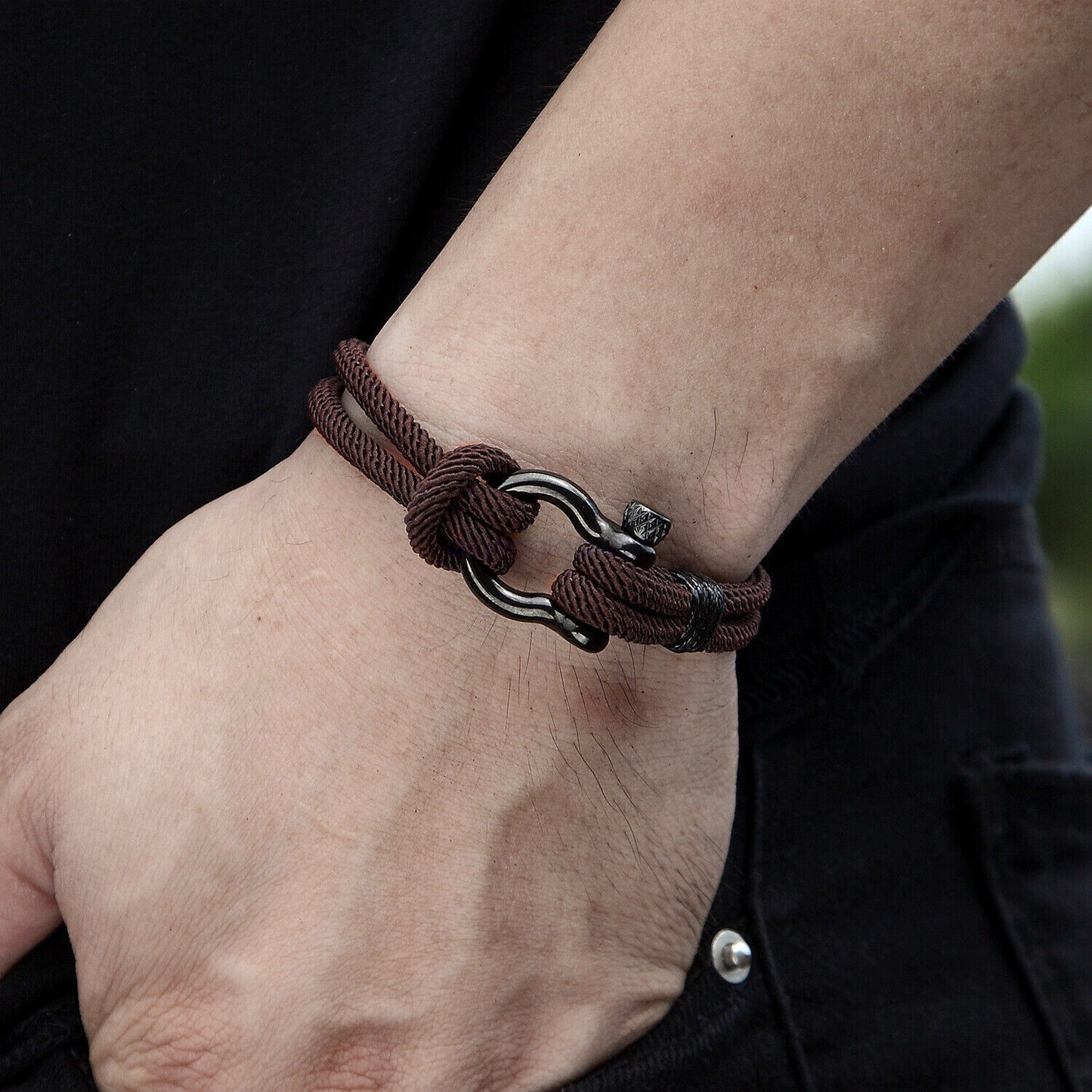 Men's Stainless Steel Leather Buckle Bracelet Bangle Cuff Vintage Wristband Rope