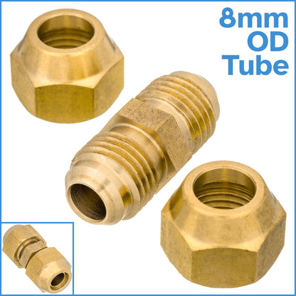 Brass 8mm OD Copper Pipe Tubing Flared Connector Fitting Tube Short Flare Nut