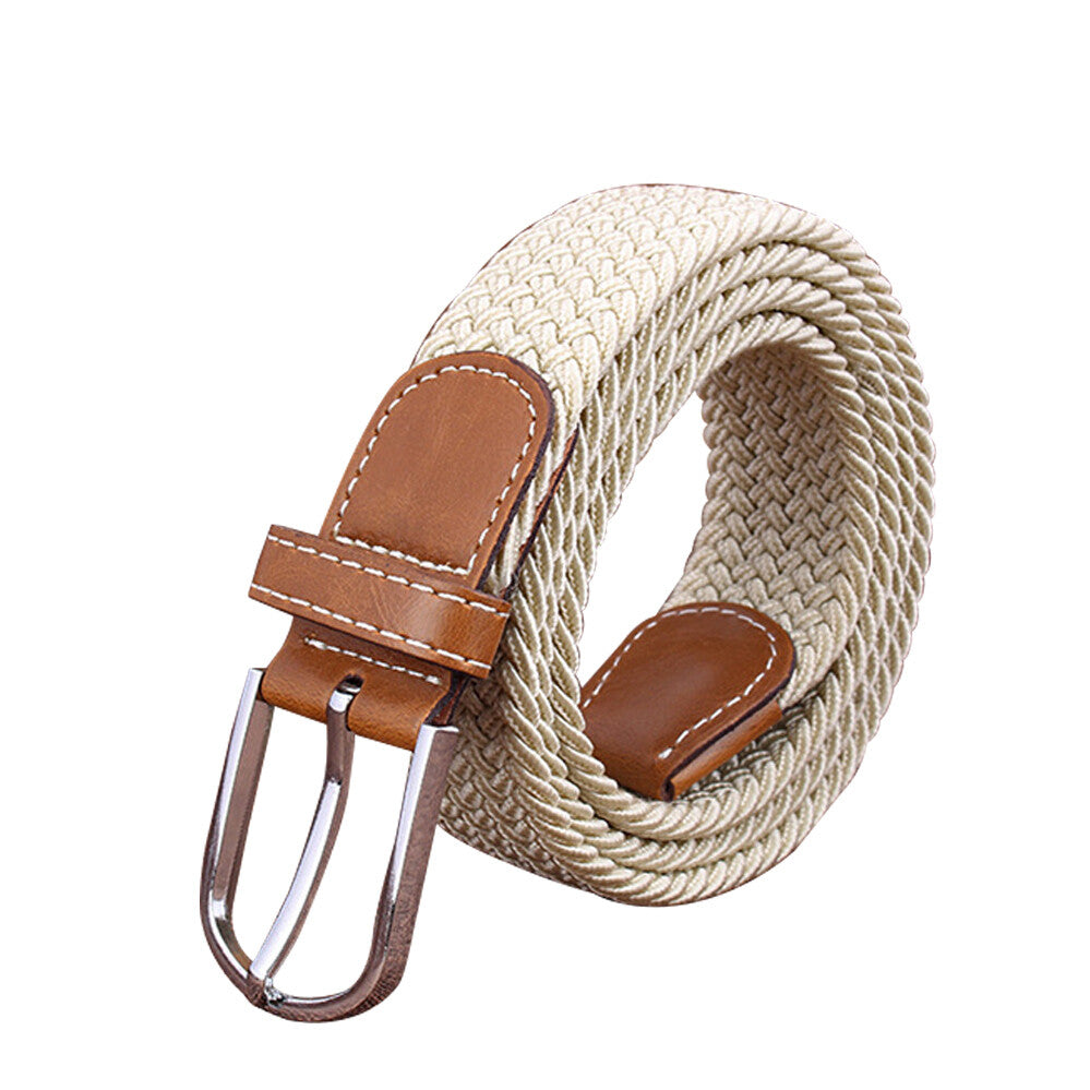 Women's Stretch Woven Waist Straps Waistband Braided Canvas Buckle Belt Elastic