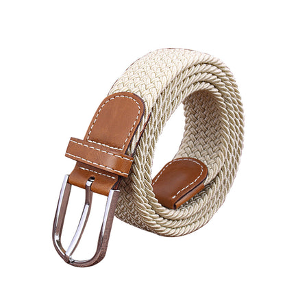 Women's Stretch Woven Waist Straps Waistband Braided Canvas Buckle Belt Elastic