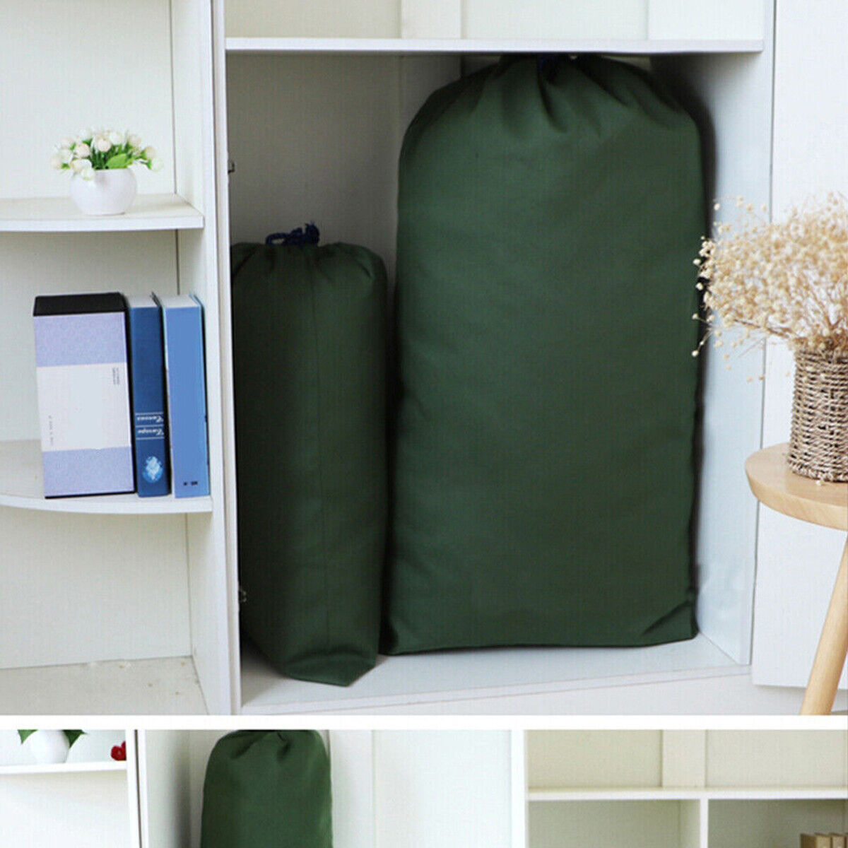 Canvas Drawstring Large Bag Pouch Clothes Craft Storage Laundry Army Green AU