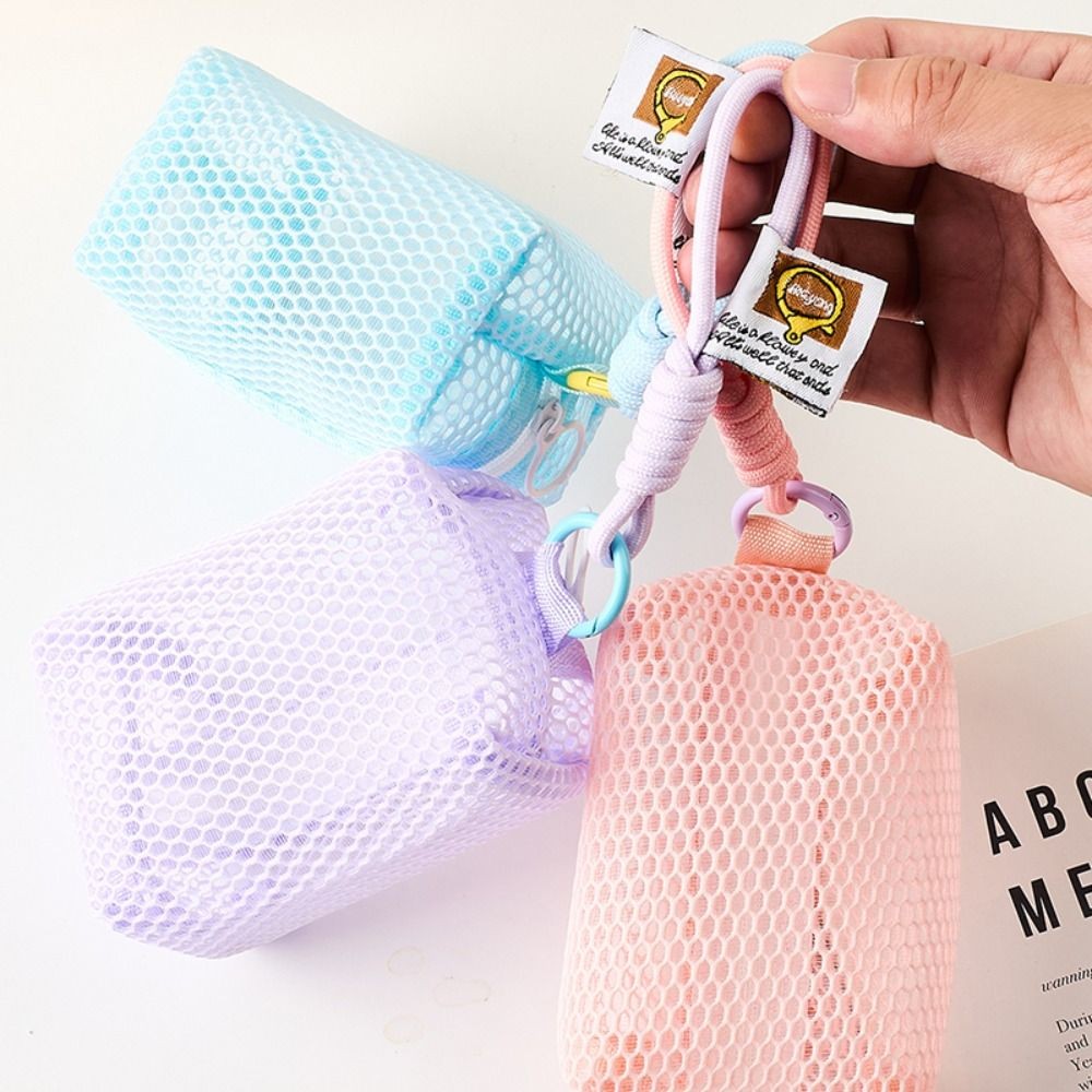 Mesh Mesh Storage Bag Dopamine Color Small Makeup Bag Charging Cable Pouch