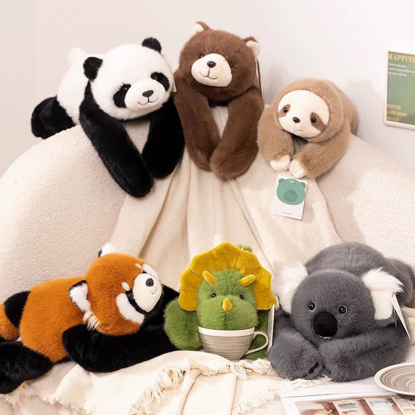 Weighted Long Arm Stuffed Animal Fluffy Toy Bear Raccoon Pillow Holiday Gifts