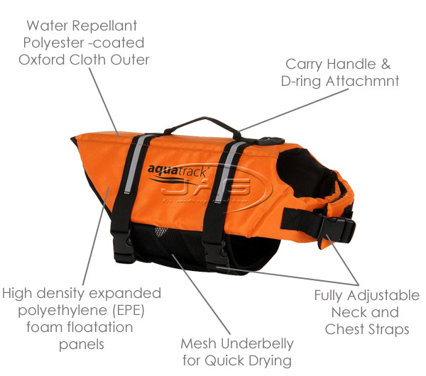 AQUATRACK DOG LIFEJACKET - PET PFD ORANGE SAFETY LIFE JACKET VEST BUOYANCY FLOAT