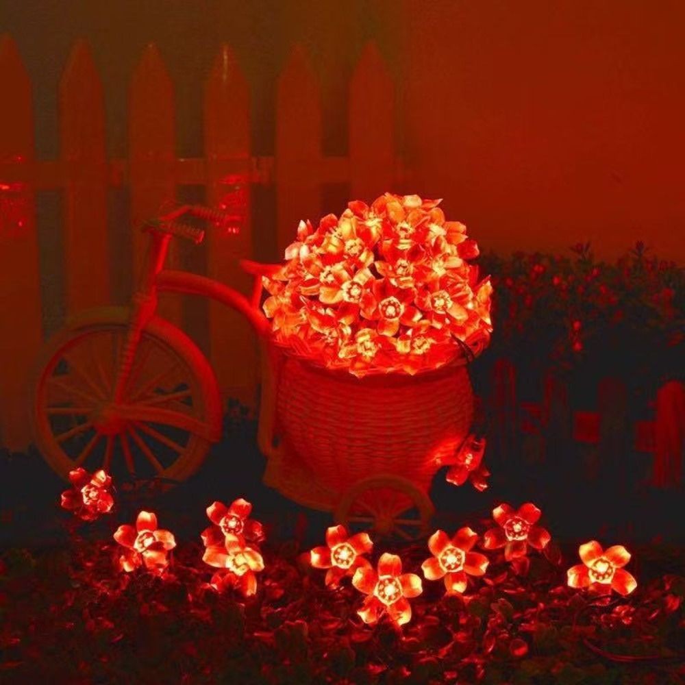 100 LED Solar String Lights Peach Flower Fairy Outdoor Garden Party Decor
