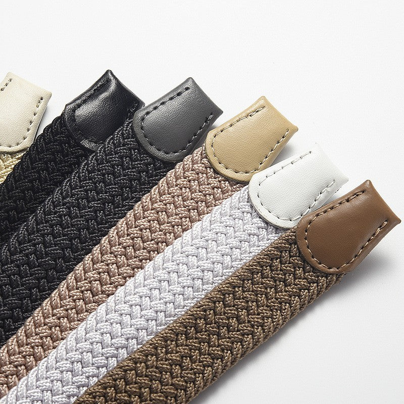 25mm Wide Stretch Belt Braided Elastic Woven Belt Silver Buckle Jeans