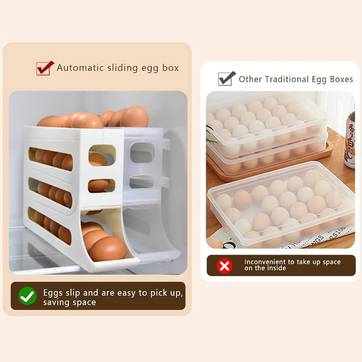2/4-Tier Automatic Scrolling Egg Rack Holder Storage Box Container Refrigerator