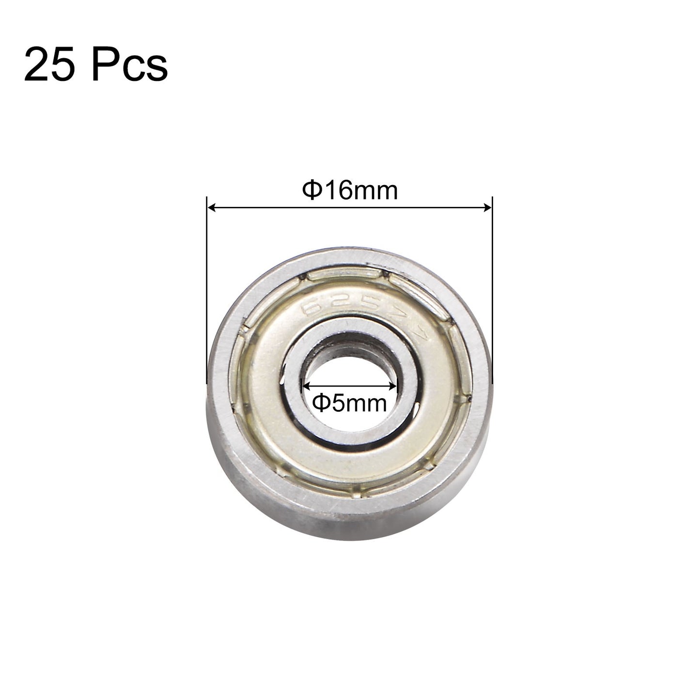 25Pcs 625ZZ Ball Bearings 5x16x5mm Carbon Steel Double Shielded ABEC3 Bearing