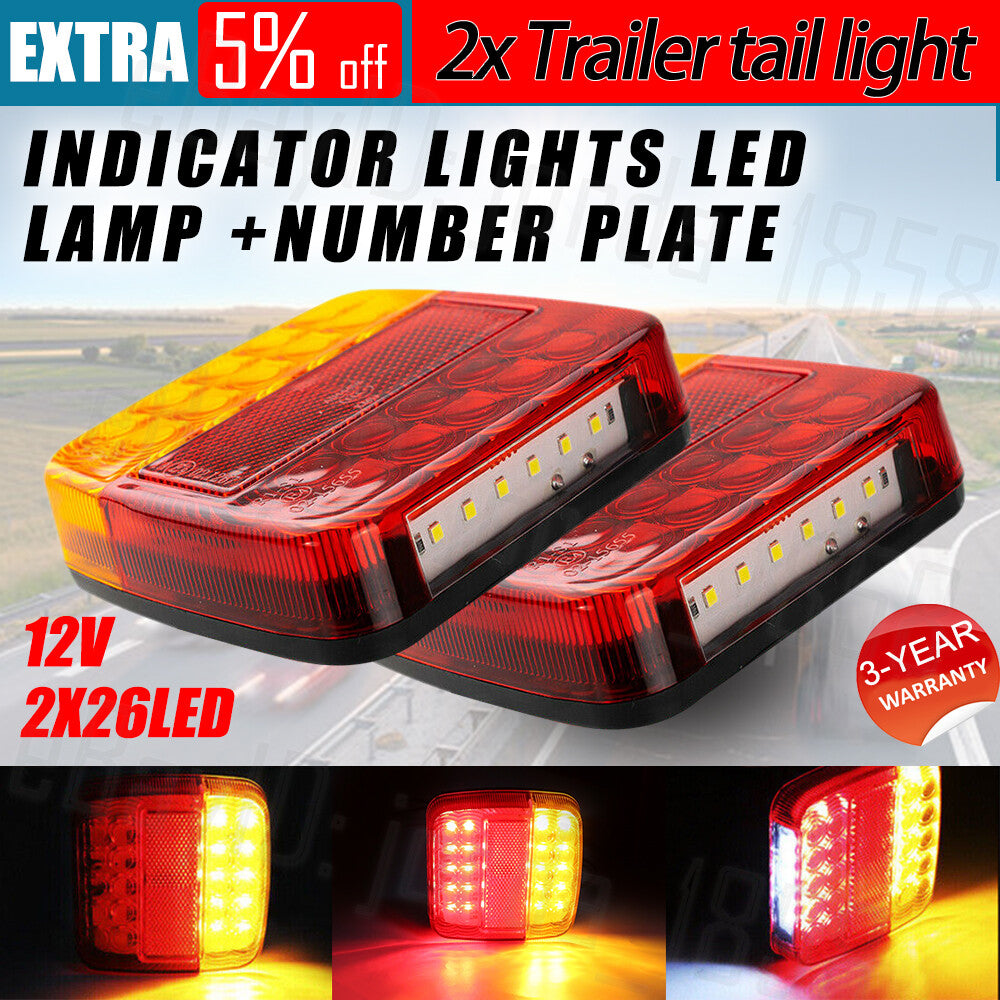 2X Trailer tail lights 26 LED Stop Tail Lights Kit Submersible Boat Truck Lamp A