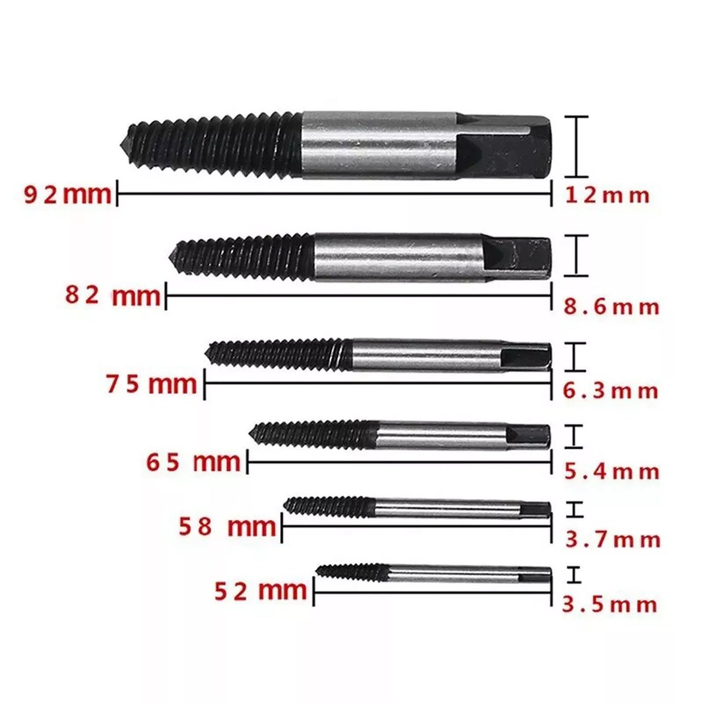 6Pcs Damaged Screw Bolt Extractor Ezy Out Set Easy Broken Screw Remover Kit AU