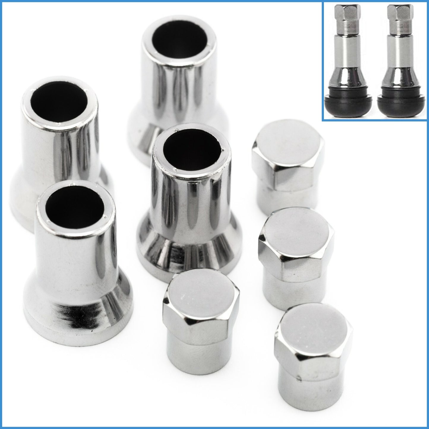8pcs TR413 Universal Chrome Sleeve Hex Caps Car Tire Wheel Rim Valve Stem 4 Pair