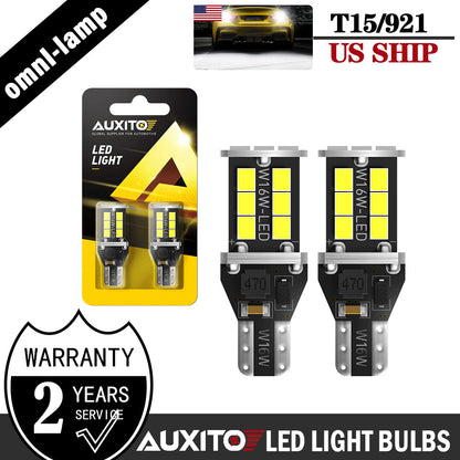 2X White AUXITO LED Bulbs Car Reverse Backup Light 912 921 T15 W16W Canbus 6500K