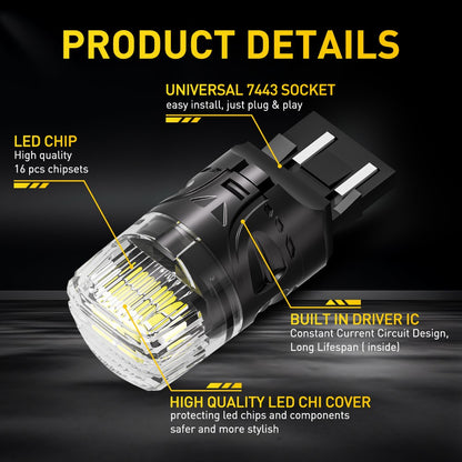 T20 580 Canbus Error Free W21/5w 7443 Reverse Bulb Led DRL Side Light White Smd