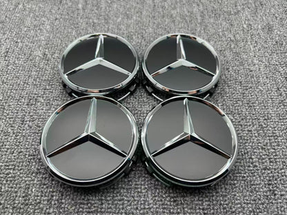 AMG Black Silver Chrome Star 75mm Wheel Center Cap Hub Cap Mercedes-Benz