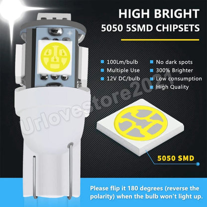 50PCS T10 5SMD Interior Light Bulb Wedge Plate Parker Tail Globe Dash Parking AU