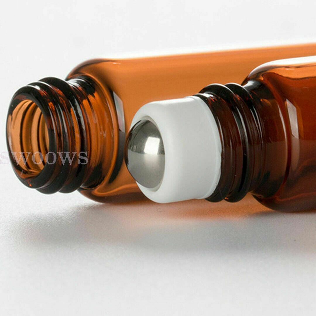 10X 10ml Roller Bottles Amber Thick Glass Steel Roll on Ball for Essential Oils