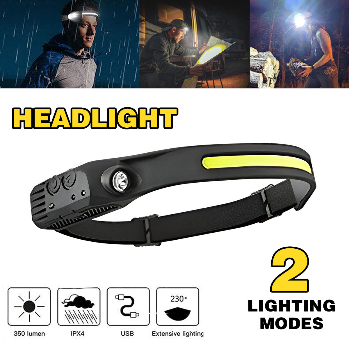 Waterproof COB Headlamp Night Buddy LED Motion Sensor Head Torch Headlight AU