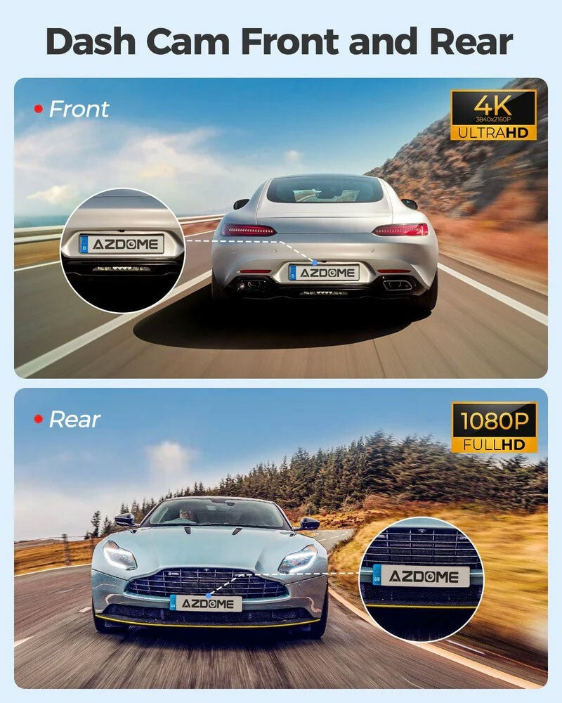 AZDOME 4K+1080P Dual Dash Cam 5G WiFi GPS Front+Rear Parking Mode