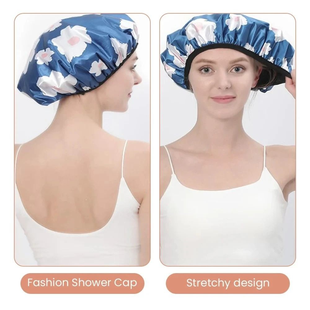 Shower Cap Terry Cloth Lined Bath Hair Cap Waterproof Long Hair Bath Hat Thick