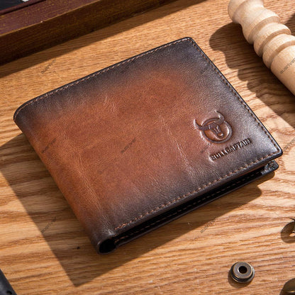 BULLCAPTAIN RFID Wallets for Men Slim Bifold Genuine Leather Front Pocket Wallet