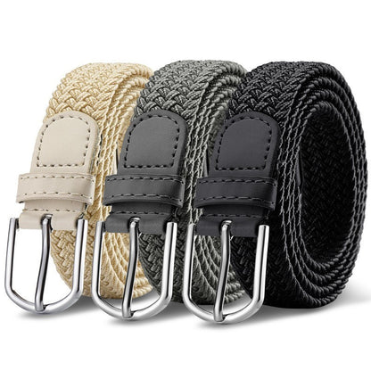 25mm Wide Stretch Belt Braided Elastic Woven Belt Silver Buckle Jeans