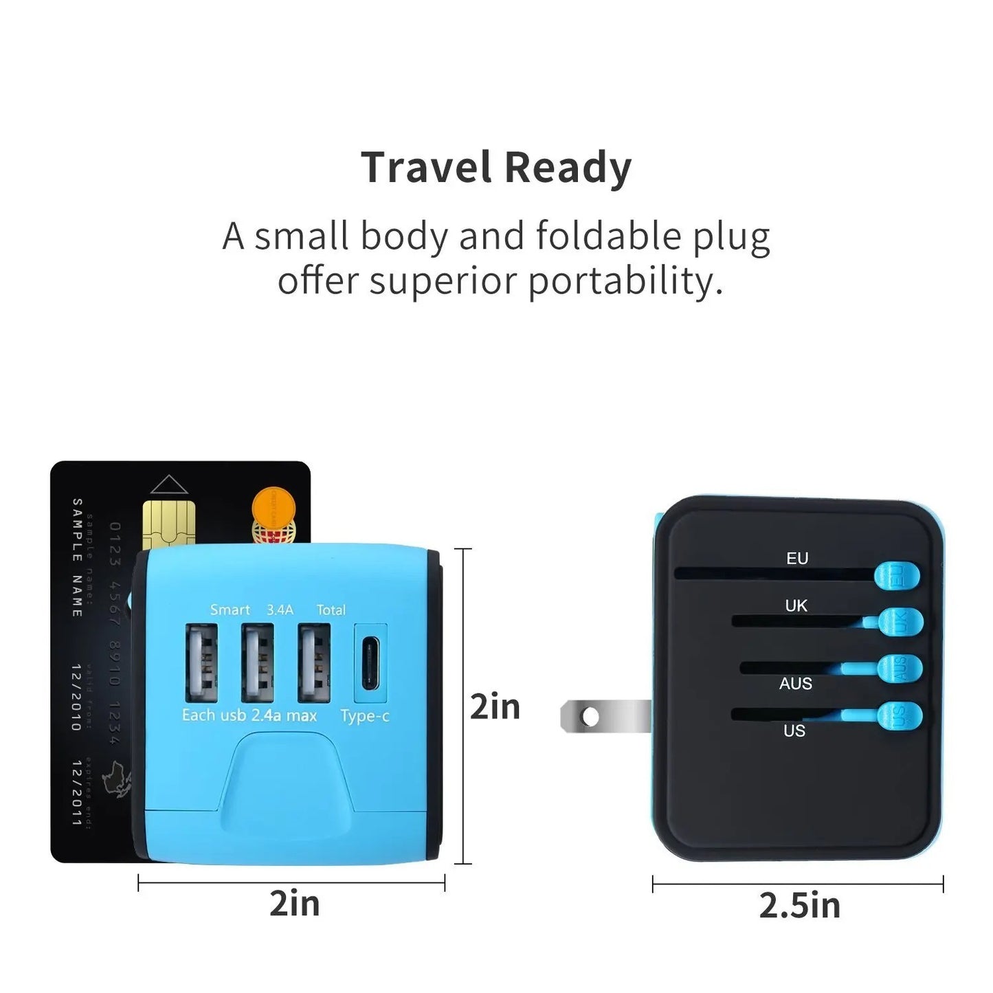 Travel Adapter Universal Power Plug UK EU AU US Sockets International 3USB Type-