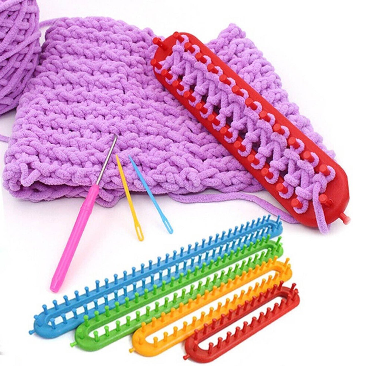 Long Scarf Knitting Loom Set Knitter Board Straight Rounded Kit 4 Size DIY Tool