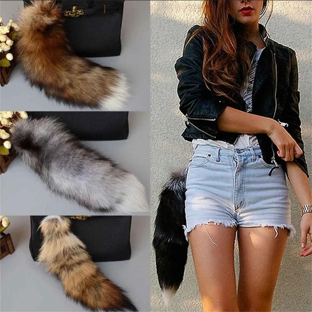 Therian Tail Plush Keychain Long Pendant Cosplay Tail Animal Car Keyring 28 40CM