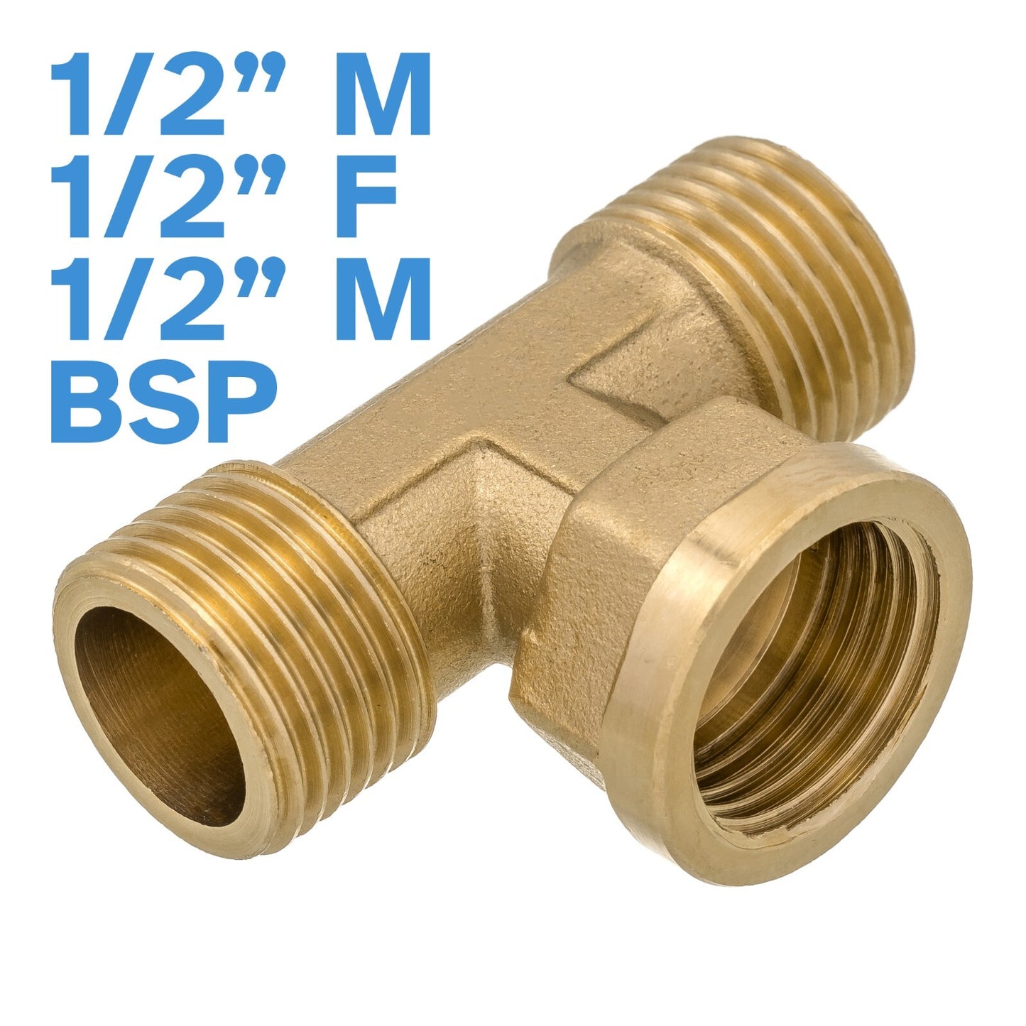 Brass 1/2" MFM Male Female BSP 3 Way Pipe Connector Splitter Tee Fitting