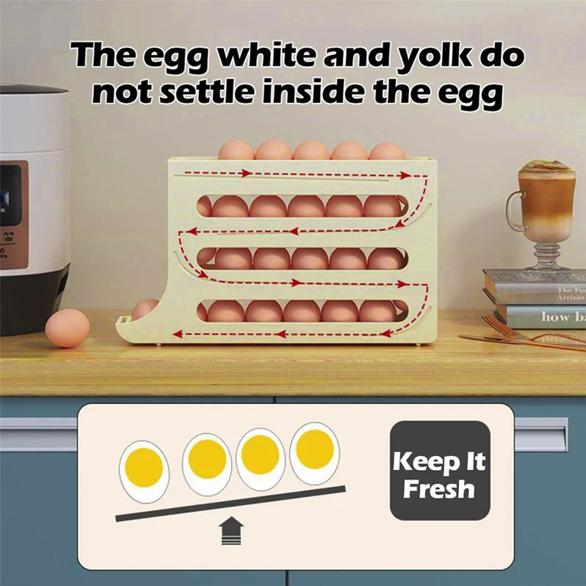2/4-Tier Automatic Scrolling Egg Rack Holder Storage Box Container Refrigerator