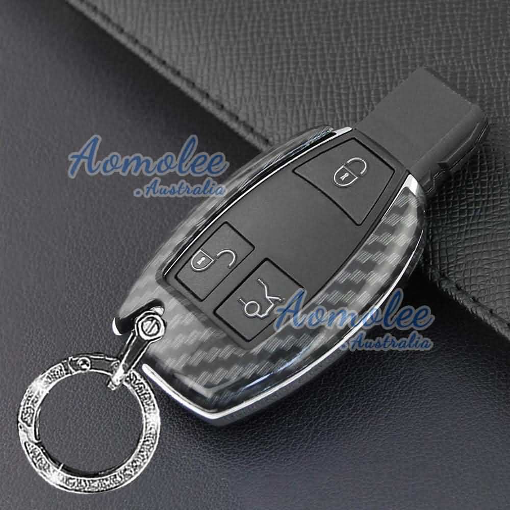 Carbon Fiber Car Key Fob Chain Cover Compatible with Mercedes Benz A/B/C/E/S/G/M/V/CLA/CLS