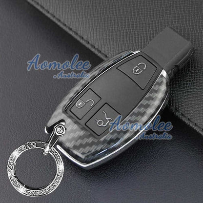 Carbon Fiber Car Key Fob Chain Cover Compatible with Mercedes Benz A/B/C/E/S/G/M/V/CLA/CLS