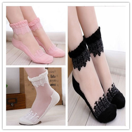 Colorful Ultra thin Transparent  Crystal Lace Sock Elastic Short Women Socks