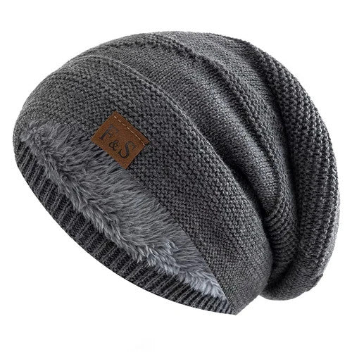 Unisex Slouchy Winter Hats Fur Lined Men & Women Warm Beanie Cap Casual Knitted
