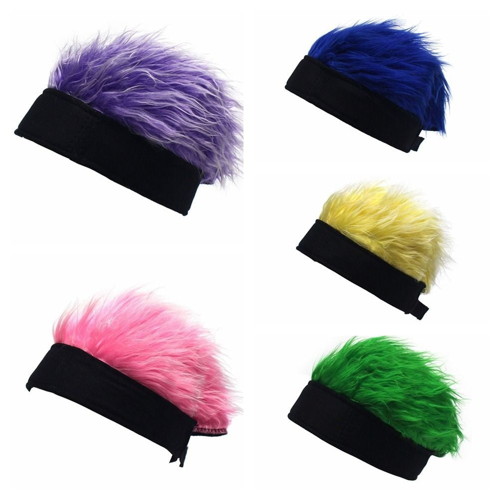 Retro Fake Hair Skullcap Hip Hop Beanie Wig Hat Punk Fun Short Hair Caps Men