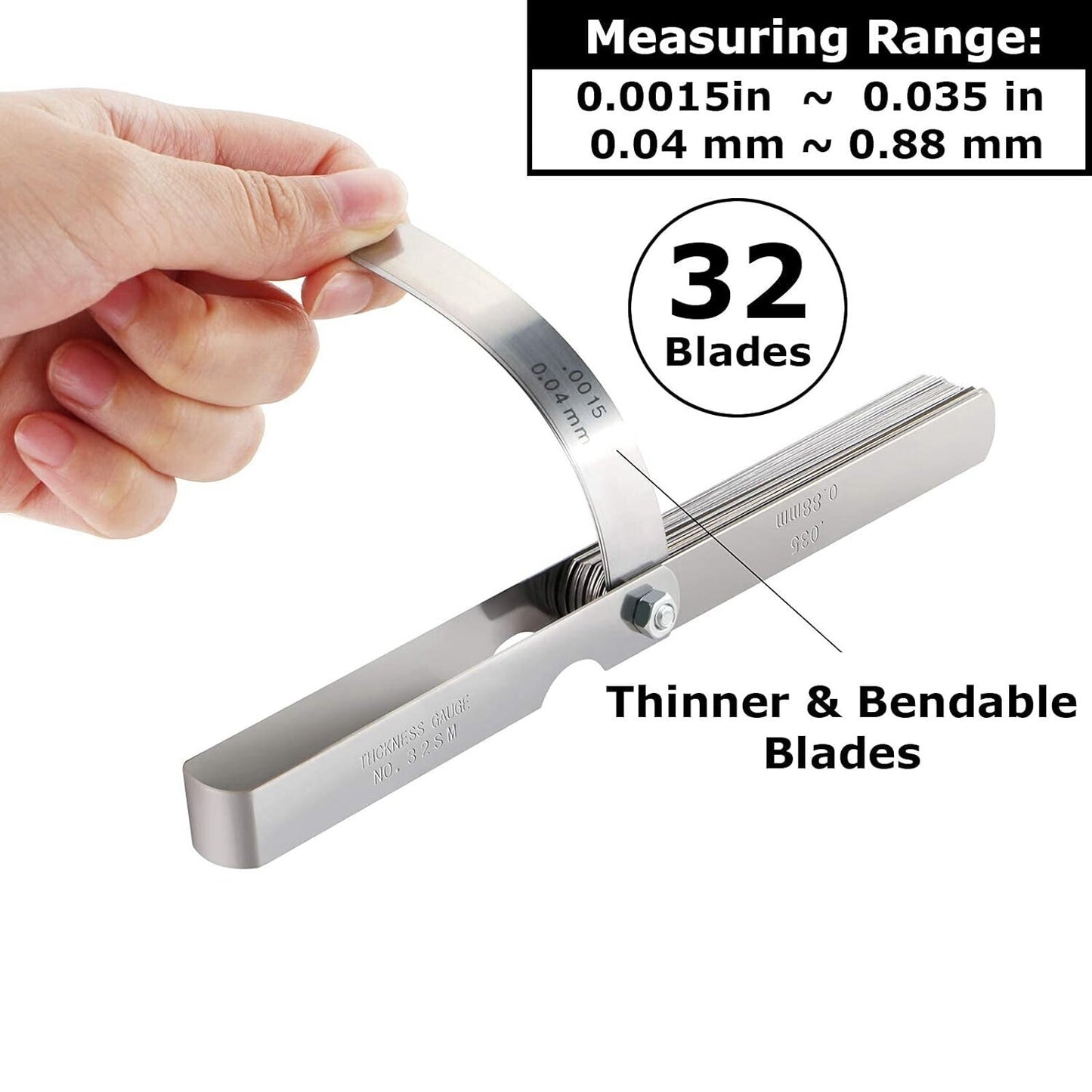Filler Gap Feeler Gauge Metric Thickness 32 Blade MM/Inch Marked Dual Tool New