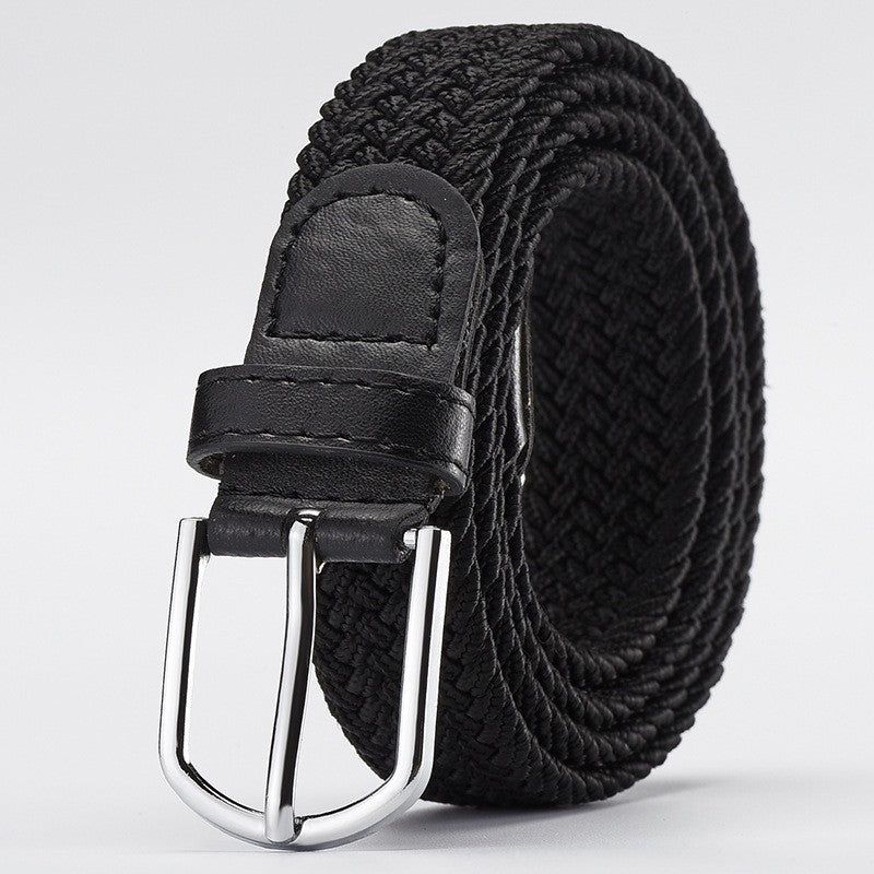 25mm Wide Stretch Belt Braided Elastic Woven Belt Silver Buckle Jeans
