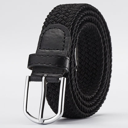 25mm Wide Stretch Belt Braided Elastic Woven Belt Silver Buckle Jeans