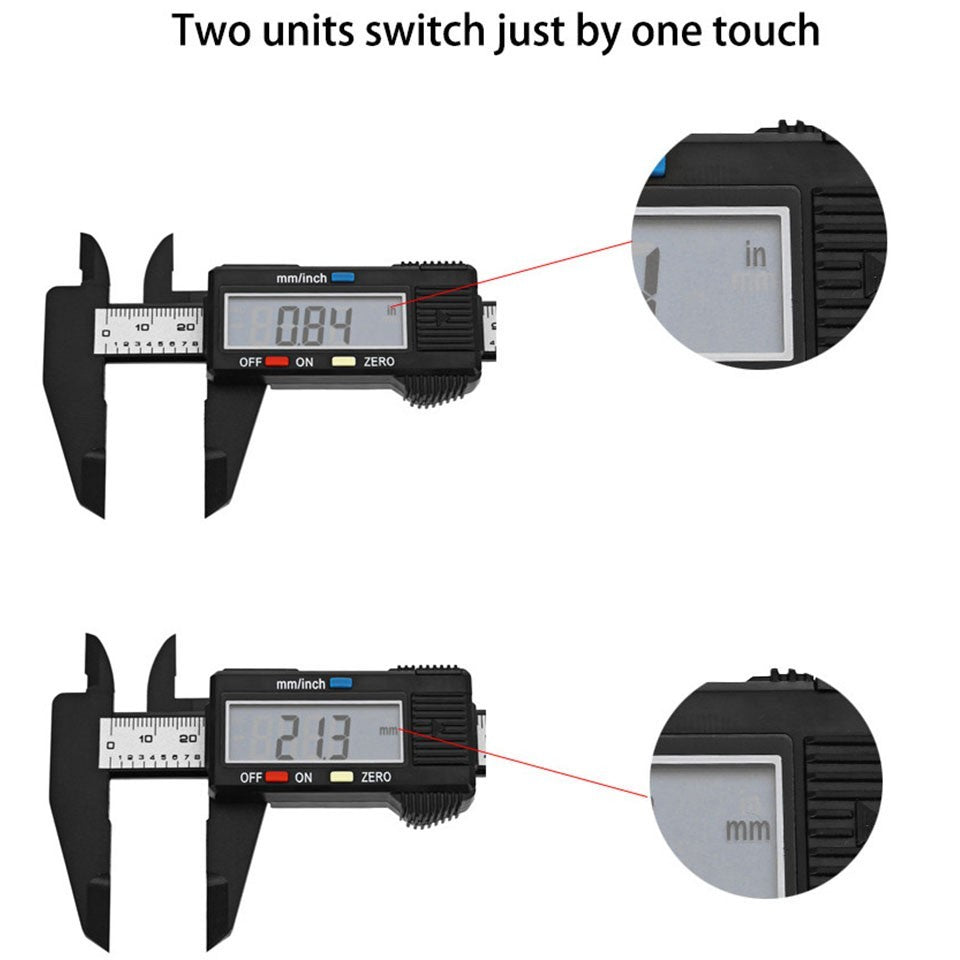 150mm Digital Caliper Carbon Fibre Plastic LCD Vernier Gauge 0.1mm Inch MM Tool